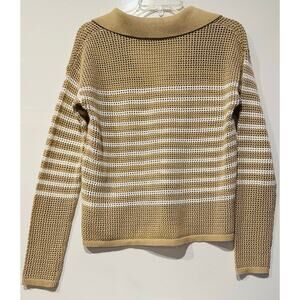 Gap Relaxed White/Tan Stripe Crochet Collared Sweater Size XSmall beach vacation